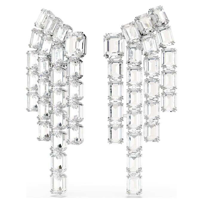 Cercei cu clemă Millenia, tăietură octogonală, stil candelabru, albi, placati cu rodiu Cercei cu clemă Millenia, tăietură octogonală, stil candelabru, albi, placati cu rodiu