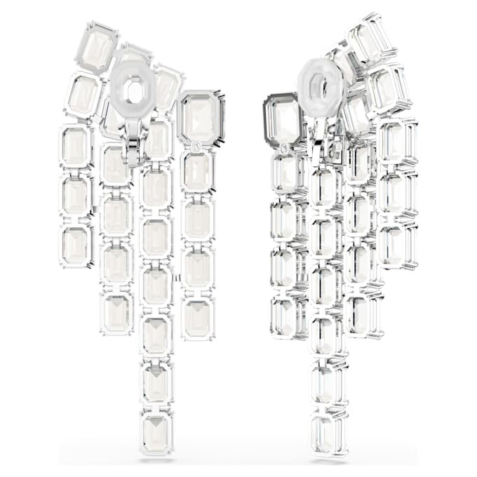 Cercei cu clemă Millenia, tăietură octogonală, stil candelabru, albi, placati cu rodiu Cercei cu clemă Millenia, tăietură octogonală, stil candelabru, albi, placati cu rodiu