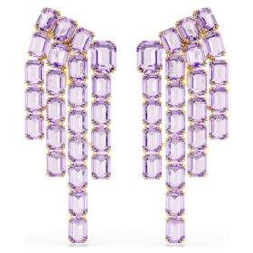 Cercei cu clemă Millenia, tăietură octogonală, stil candelabru, violet, placat cu aur Cercei cu clemă Millenia, tăietură octogonală, stil candelabru, violet, placat cu aur