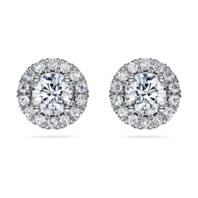 Cercei cu diamante de laborator „Eternity Halo”, 2 Ct Tw, formă rotundă, aur alb de 14K