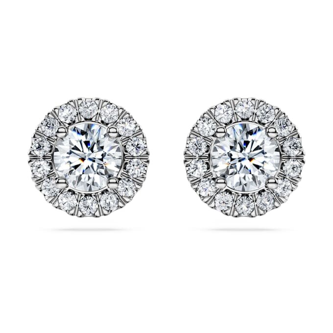 Cercei cu diamante de laborator „Eternity Halo”, 2 Ct Tw, formă rotundă, aur alb de 14K Cercei cu diamante de laborator „Eternity Halo”, 2 Ct Tw, formă rotundă, aur alb de 14K