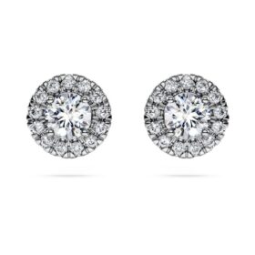 Cercei cu halou Eternity, diamante create în laborator, 0,75 carate în total, formă rotundă, aur alb de 14K