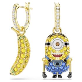 Cercei cu Minioni Stuart și Banana, pavé, mini, multicolori, placare aurie