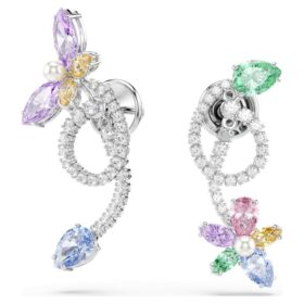 Cercei cu pandantiv Ariana Grande X Swarovski cu montură tip „ear jacket”, tăieturi mixte, libelulă, floare, multicolor, placat cu rodiu