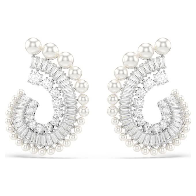 Cercei cu pandantiv Ariana Grande X Swarovski cu perle de cristal, tăieturi mixte, albi, placare cu rodiu Cercei cu pandantiv Ariana Grande X Swarovski cu perle de cristal, tăieturi mixte, albi, placare cu rodiu