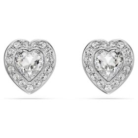 Cercei cu știft Ariana Grande X Swarovski, tăieturi mixte, inimă, albi, placare cu rodiu