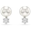 Cercei cu știft Matrix Crystal Pearl, tăietură rotundă, albi, placat cu rodiu Cercei cu știft Matrix Crystal Pearl, tăietură rotundă, albi, placat cu rodiu