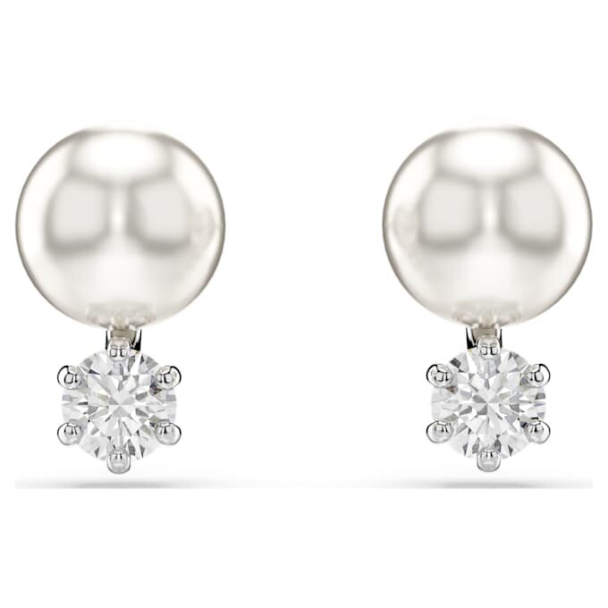 Cercei cu știft Matrix Crystal Pearl, tăietură rotundă, albi, placat cu rodiu Cercei cu știft Matrix Crystal Pearl, tăietură rotundă, albi, placat cu rodiu