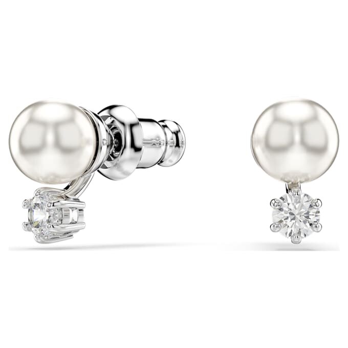 Cercei cu știft Matrix Crystal Pearl, tăietură rotundă, albi, placat cu rodiu Cercei cu știft Matrix Crystal Pearl, tăietură rotundă, albi, placat cu rodiu