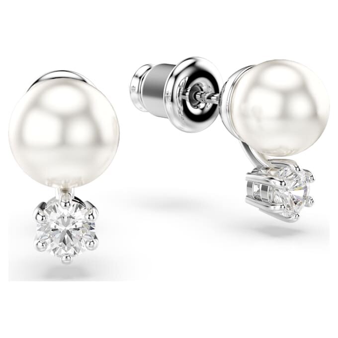 Cercei cu știft Matrix Crystal Pearl, tăietură rotundă, albi, placat cu rodiu Cercei cu știft Matrix Crystal Pearl, tăietură rotundă, albi, placat cu rodiu