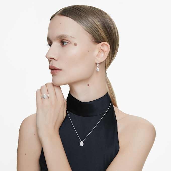 Inel solitar Eternity Halo cu diamante create în laborator, 1,3 carate în total, formă de pară, aur alb de 14K Inel solitar Eternity Halo cu diamante create în laborator, 1,3 carate în total, formă de pară, aur alb de 14K