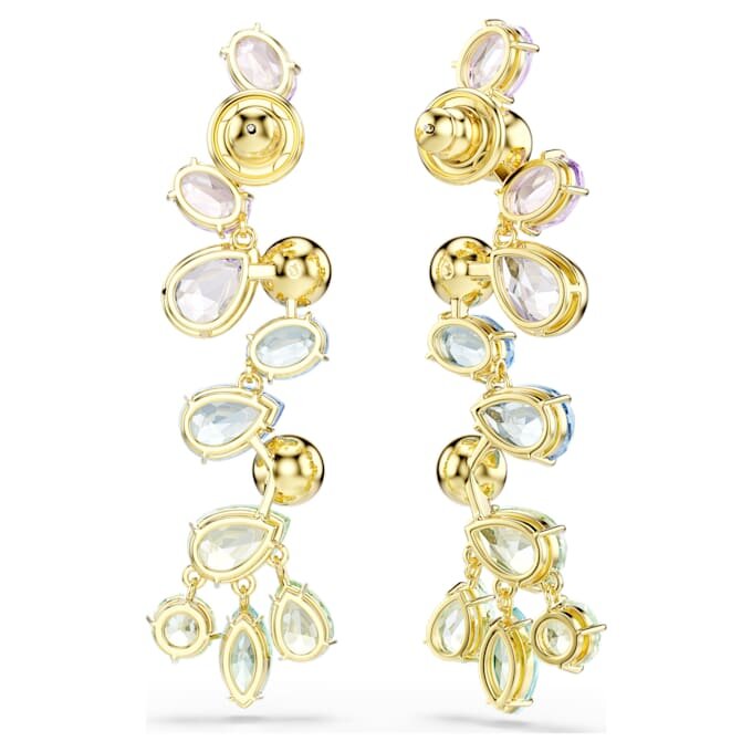 Cercei Gema Drop cu tăieturi mixte, tip candelabru, lungi, multicolori, placati cu ton auriu Cercei Gema Drop cu tăieturi mixte, tip candelabru, lungi, multicolori, placati cu ton auriu