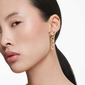 Cercei Idyllia cu cristale de diferite tăieturi, în formă de floare, multicolori, placati cu aur