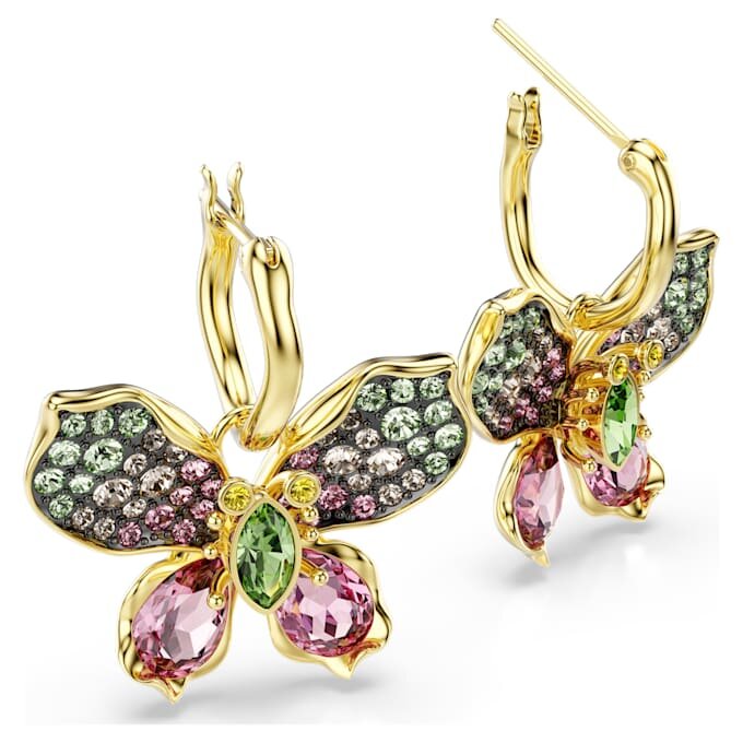 Cercei Idyllia cu pandantiv, tăieturi mixte, pavé, fluturi, multicolori, placat cu aur Cercei Idyllia cu pandantiv, tăieturi mixte, pavé, fluturi, multicolori, placat cu aur