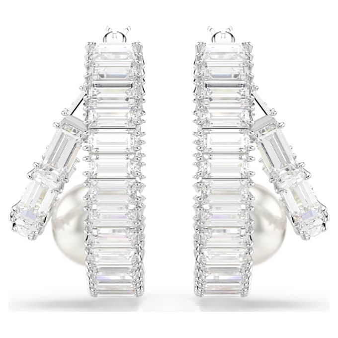 Cercei inelari Ariana Grande X Swarovski cu perle de cristal, tăietură baguette, albi, placati cu rodiu Cercei inelari Ariana Grande X Swarovski cu perle de cristal, tăietură baguette, albi, placati cu rodiu