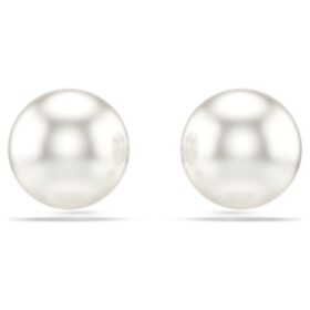 Cercei Matrix cu perle de cristal, albi, placati cu rodiu
