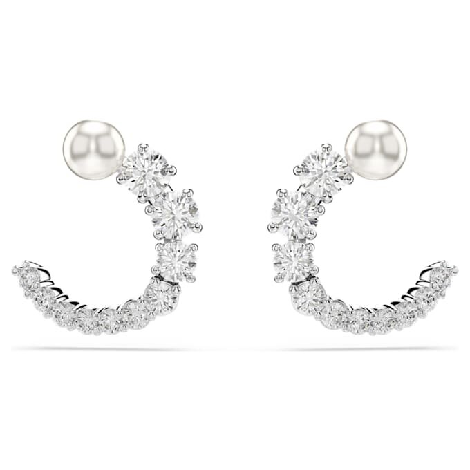 Cercei Matrix Hoop cu perle de cristal, tăietură rotundă, albi, placati cu rodiu Cercei Matrix Hoop cu perle de cristal, tăietură rotundă, albi, placati cu rodiu