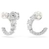 Cercei Matrix Hoop cu perle de cristal, tăietură rotundă, albi, placati cu rodiu Cercei Matrix Hoop cu perle de cristal, tăietură rotundă, albi, placati cu rodiu