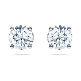 Cercei solitari Eternity cu diamante create în laborator, 2 carate în total, formă rotundă, aur alb de 14K