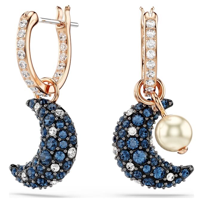 Cercei Sublima cu perle de cristal, design asimetric, lună, multicolori, placare în nuanțe de aur roz Cercei Sublima cu perle de cristal, design asimetric, lună, multicolori, placare în nuanțe de aur roz