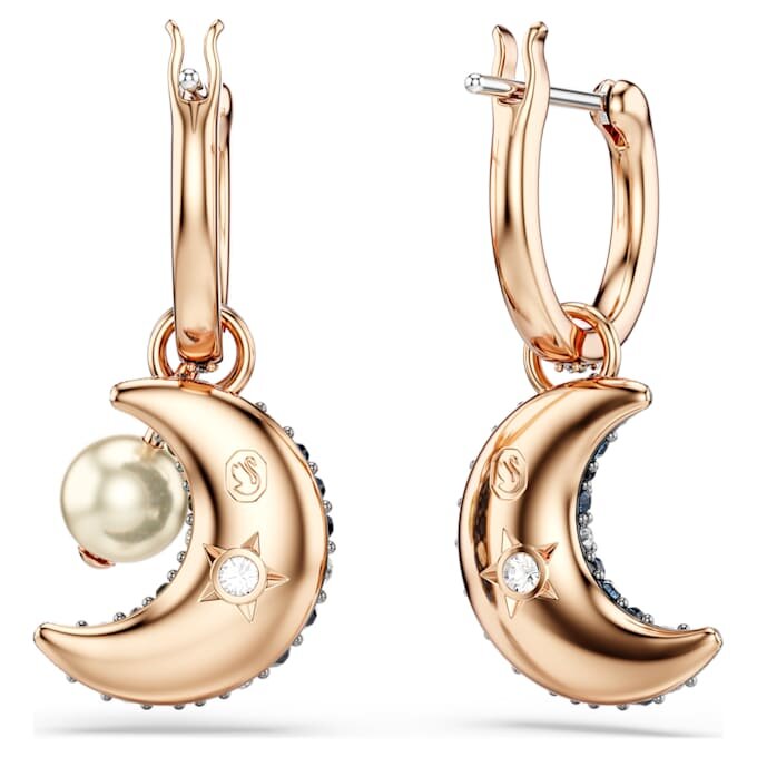 Cercei Sublima cu perle de cristal, design asimetric, lună, multicolori, placare în nuanțe de aur roz Cercei Sublima cu perle de cristal, design asimetric, lună, multicolori, placare în nuanțe de aur roz