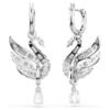 Cercei Swan Swan, Alb, placat cu rodiu
