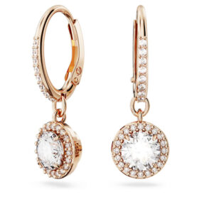 Cercei Una Angelic Drop cu tăietură rotundă, pavé, albi, placare în nuanță de aur roz Cercei Una Angelic Drop cu tăietură rotundă, pavé, albi, placare în nuanță de aur roz