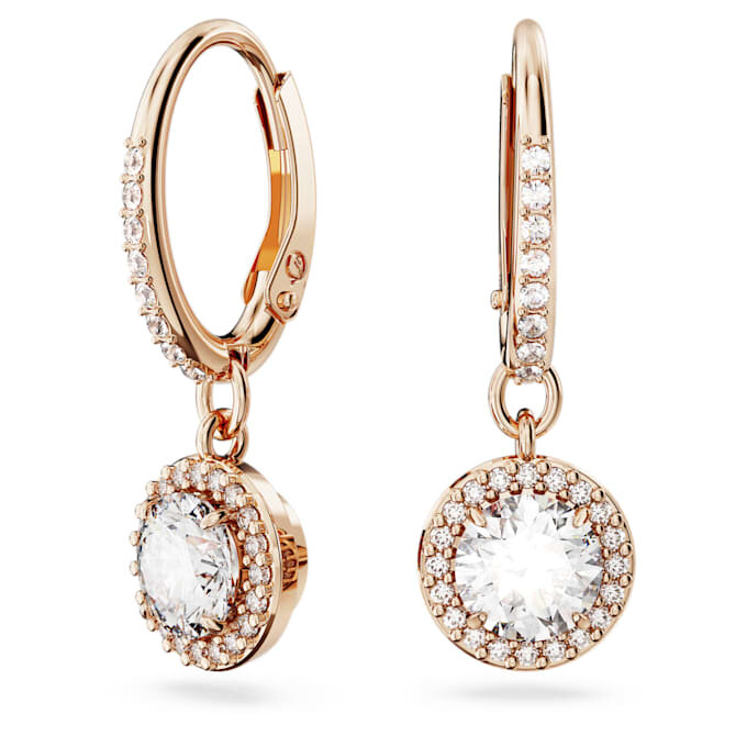 Cercei Una Angelic Drop cu tăietură rotundă, pavé, albi, placare în nuanță de aur roz Cercei Una Angelic Drop cu tăietură rotundă, pavé, albi, placare în nuanță de aur roz