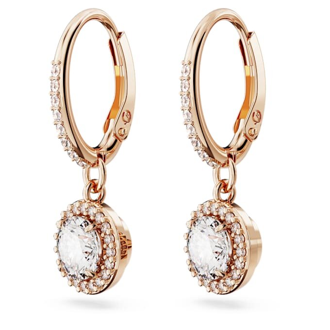 Cercei Una Angelic Drop cu tăietură rotundă, pavé, albi, placare în nuanță de aur roz Cercei Una Angelic Drop cu tăietură rotundă, pavé, albi, placare în nuanță de aur roz