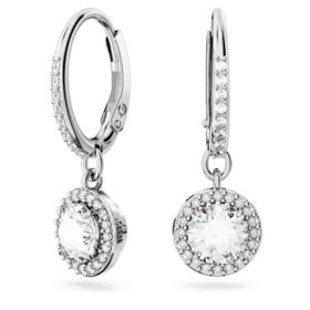 Cercei Una Angelic Drop, tăietură rotundă, pavé, albi, placare cu rodiu Cercei Una Angelic Drop, tăietură rotundă, pavé, albi, placare cu rodiu