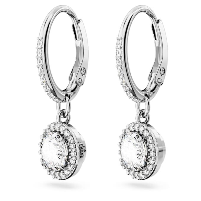 Cercei Una Angelic Drop, tăietură rotundă, pavé, albi, placare cu rodiu Cercei Una Angelic Drop, tăietură rotundă, pavé, albi, placare cu rodiu