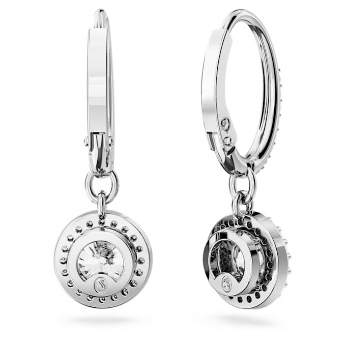 Cercei Una Angelic Drop, tăietură rotundă, pavé, albi, placare cu rodiu Cercei Una Angelic Drop, tăietură rotundă, pavé, albi, placare cu rodiu