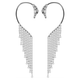Colecția Vienna – Cercei tip cuff „Swan”, albi, placati cu ruteniu