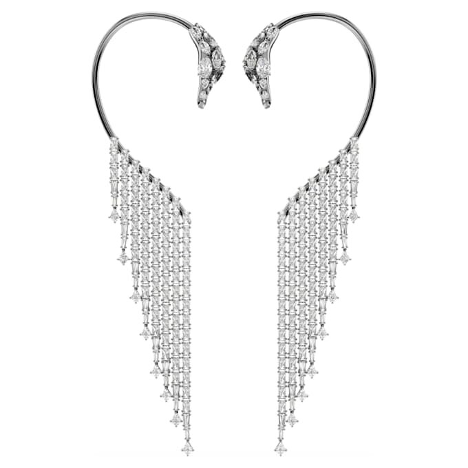 Colecția Vienna – Cercei tip cuff „Swan”, albi, placati cu ruteniu Colecția Vienna – Cercei tip cuff „Swan”, albi, placati cu ruteniu