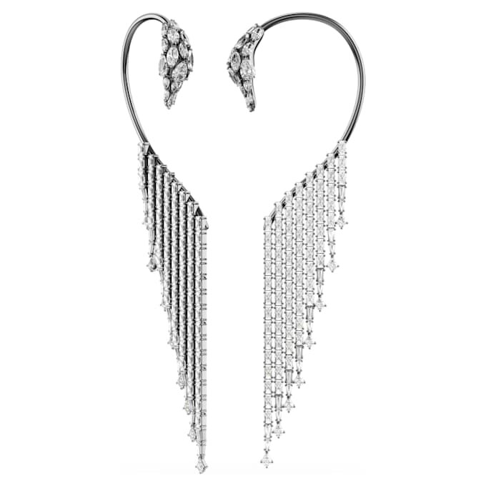 Colecția Vienna – Cercei tip cuff „Swan”, albi, placati cu ruteniu Colecția Vienna – Cercei tip cuff „Swan”, albi, placati cu ruteniu