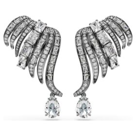 Colecția Vienna – Cercei tip „ear cuff” cu pene, albi, placati cu ruteniu