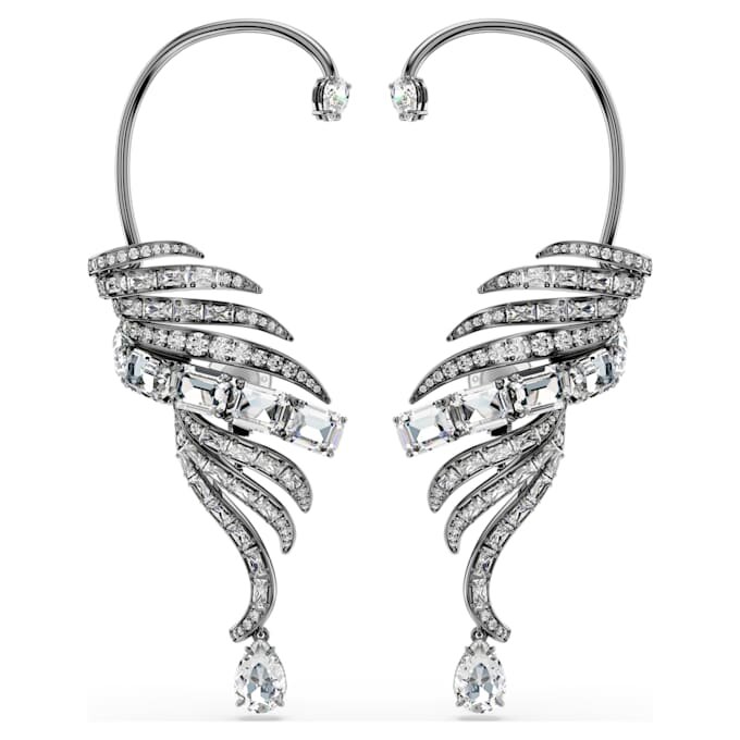 Colecția Vienna – Cercei tip „ear cuff” cu pene, mari, albi, placati cu ruteniu Colecția Vienna – Cercei tip „ear cuff” cu pene, mari, albi, placati cu ruteniu
