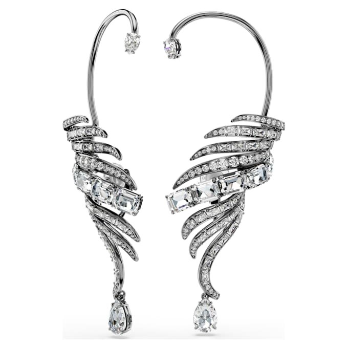 Colecția Vienna – Cercei tip „ear cuff” cu pene, mari, albi, placati cu ruteniu Colecția Vienna – Cercei tip „ear cuff” cu pene, mari, albi, placati cu ruteniu