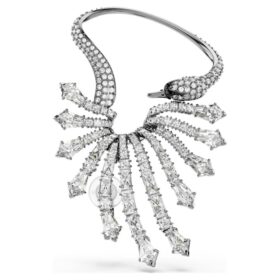 Colecția Vienna – Cercei tip „ear cuff” în formă de lebădă, albi, placati cu ruteniu
