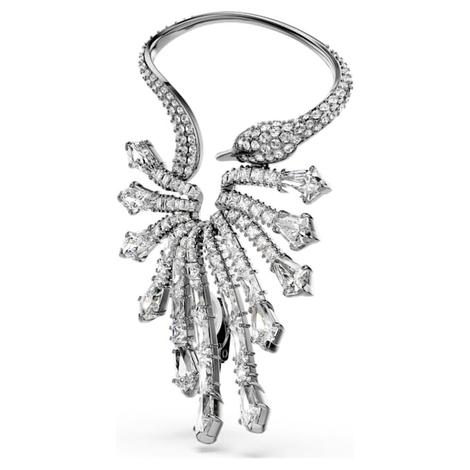Colecția Vienna – Cercei tip „ear cuff” în formă de lebădă, albi, placati cu ruteniu Colecția Vienna – Cercei tip „ear cuff” în formă de lebădă, albi, placati cu ruteniu
