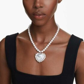 Colier Ariana Grande X Swarovski cu perle de cristal, tăietură în formă de inimă, inimă, alb, placat cu rodiu