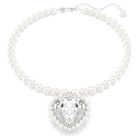 Colier Ariana Grande X Swarovski cu perle de cristal, tăietură în formă de inimă, inimă, alb, placat cu rodiu