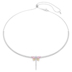 Colier Ariana Grande X Swarovski în formă de Y, tăieturi mixte, libelulă, multicolor, placat cu rodiu