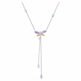 Colier Ariana Grande X Swarovski în formă de Y, tăieturi mixte, libelulă, multicolor, placat cu rodiu