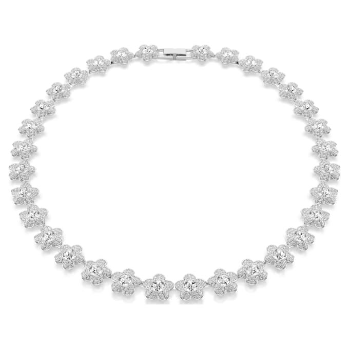 Colier Ariana Grande X Swarovski, tăietură rotundă, flori, alb, placat cu rodiu Colier Ariana Grande X Swarovski, tăietură rotundă, flori, alb, placat cu rodiu
