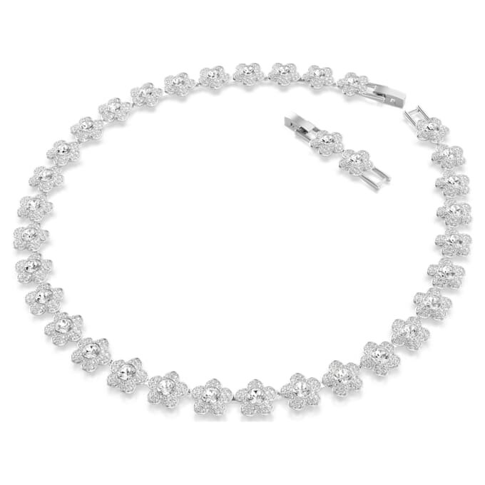Colier Ariana Grande X Swarovski, tăietură rotundă, flori, alb, placat cu rodiu Colier Ariana Grande X Swarovski, tăietură rotundă, flori, alb, placat cu rodiu