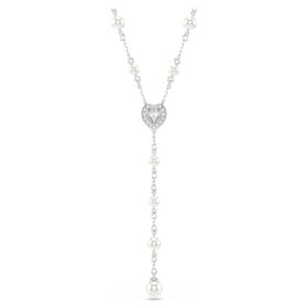 Colier Ariana Grande X Swarovski Y cu tăieturi mixte, perle de cristal, inimă, alb, placat cu rodiu
