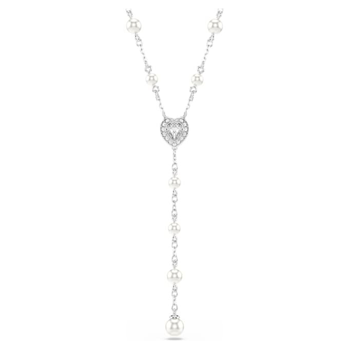 Colier Ariana Grande X Swarovski Y cu tăieturi mixte, perle de cristal, inimă, alb, placat cu rodiu Colier Ariana Grande X Swarovski Y cu tăieturi mixte, perle de cristal, inimă, alb, placat cu rodiu
