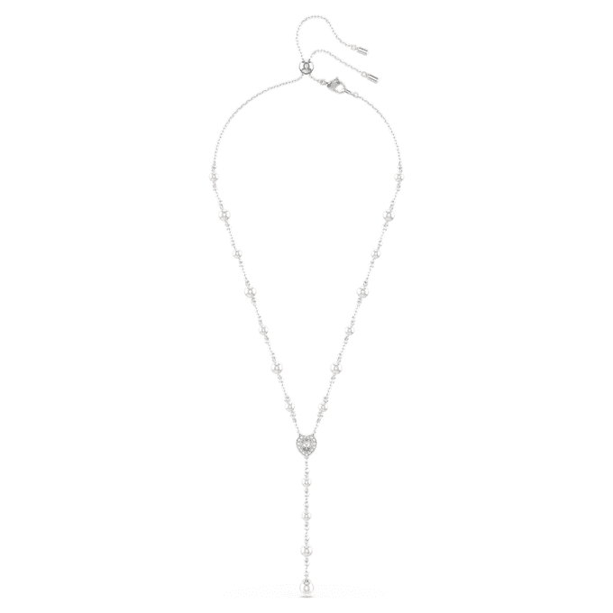 Colier Ariana Grande X Swarovski Y cu tăieturi mixte, perle de cristal, inimă, alb, placat cu rodiu Colier Ariana Grande X Swarovski Y cu tăieturi mixte, perle de cristal, inimă, alb, placat cu rodiu