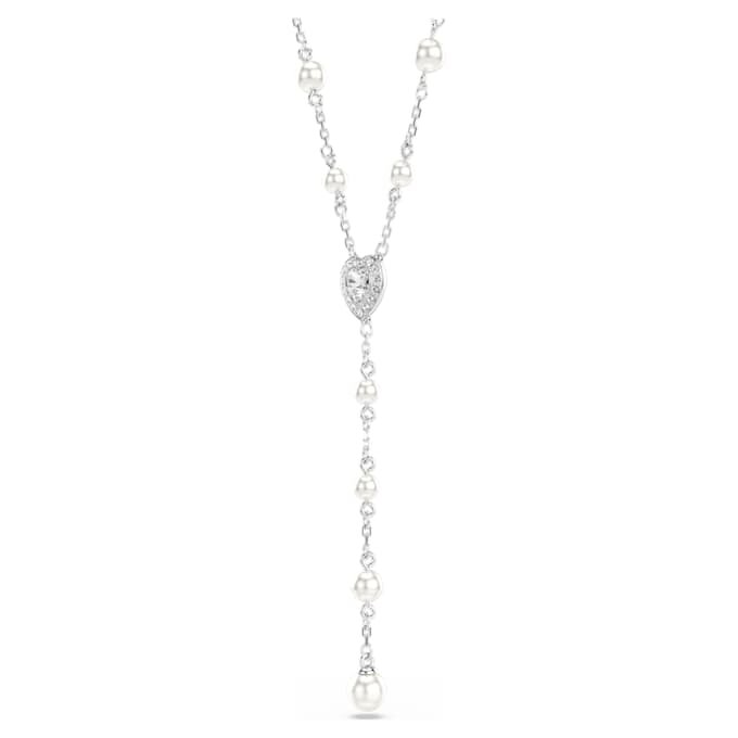 Colier Ariana Grande X Swarovski Y cu tăieturi mixte, perle de cristal, inimă, alb, placat cu rodiu Colier Ariana Grande X Swarovski Y cu tăieturi mixte, perle de cristal, inimă, alb, placat cu rodiu